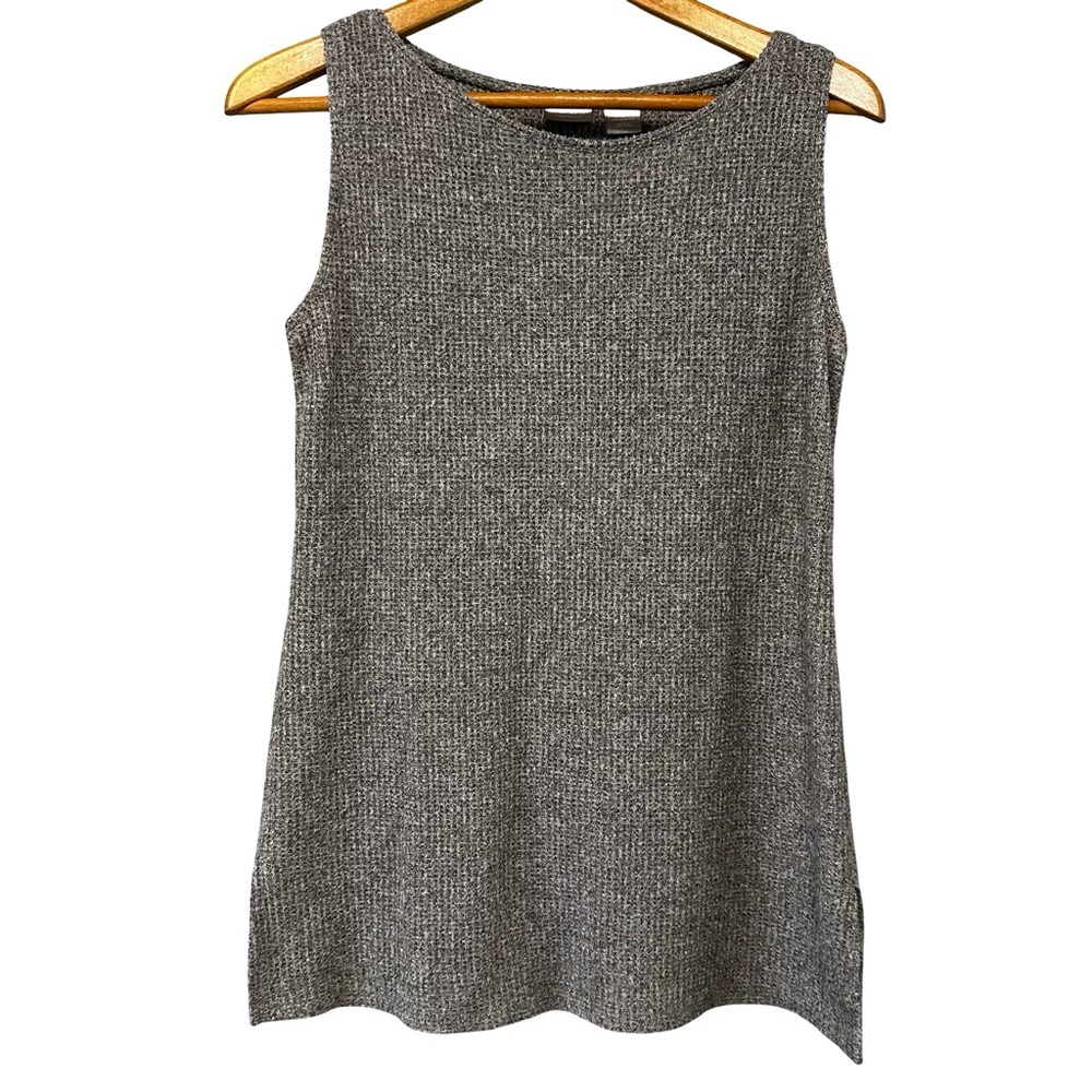 Chico’s Zenergy Gray Knit Sleeveless Tank Blouse Size 4/6 Textured Office Casual